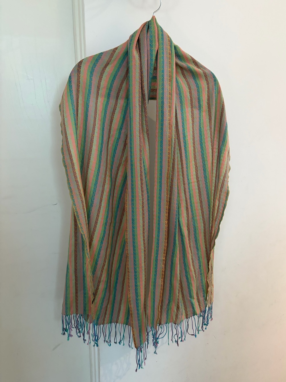 Pastel Stripe Wool + Silk Blend Scarf/Shawl - Picture 2 of 5